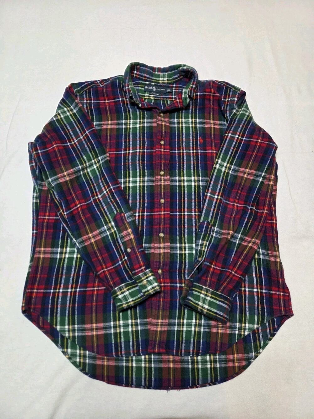 ralph lauren Mens Long Sleeve Button Up Bright Multi Color Plaid Shirt...